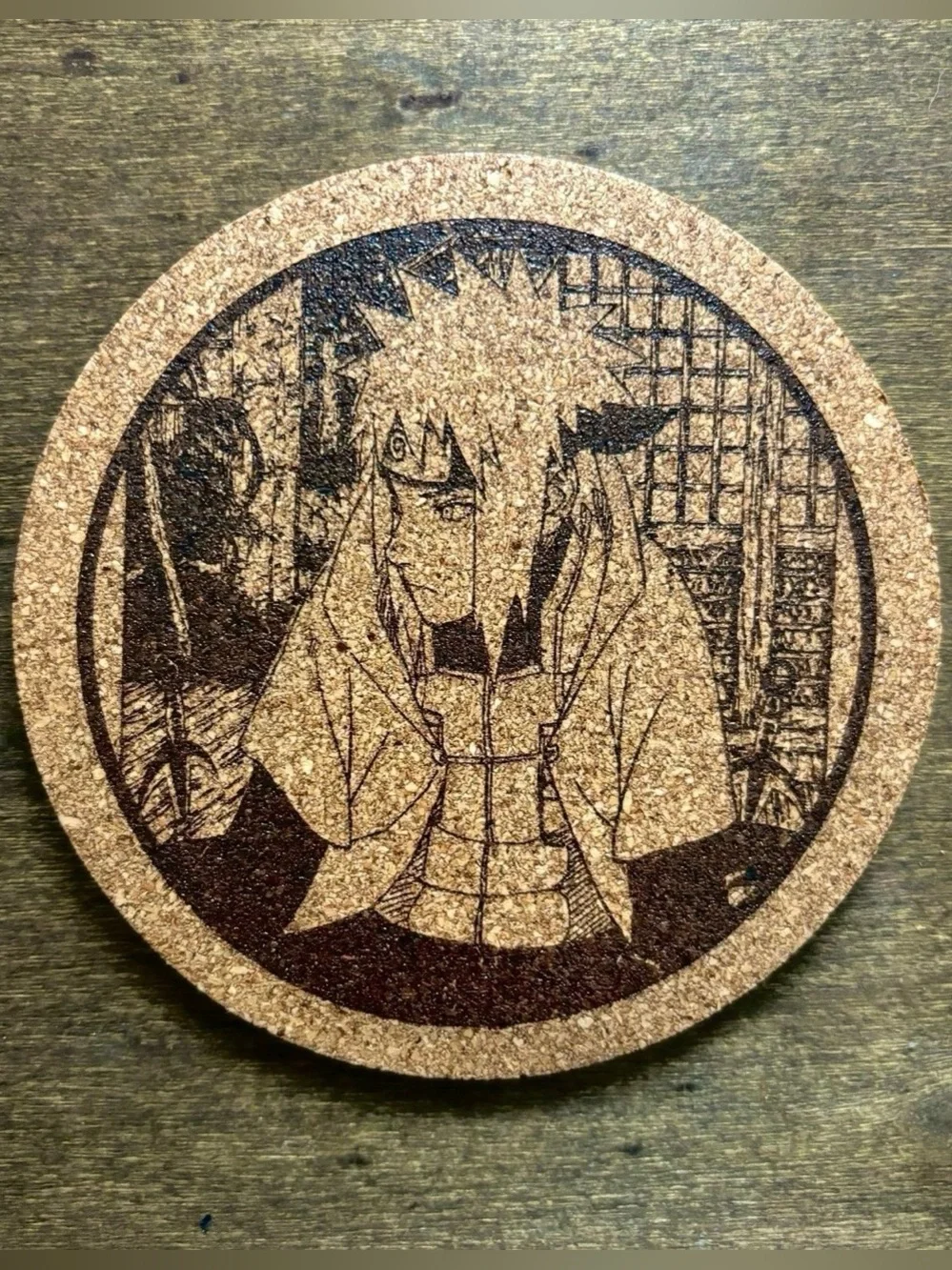 Naruto Fourth Hokage Laser Engraved Cork Coaster